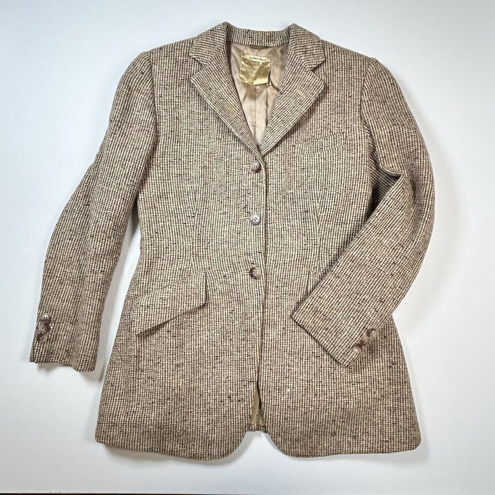 True Vintage 50s Tweed Jacket Blazer Womens XS Brown Cream Sandra Sirianni